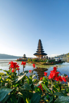 Thatched pagoda at Ulun Danu Beratan Temple, Lake Beratan, Bali, Indonesia