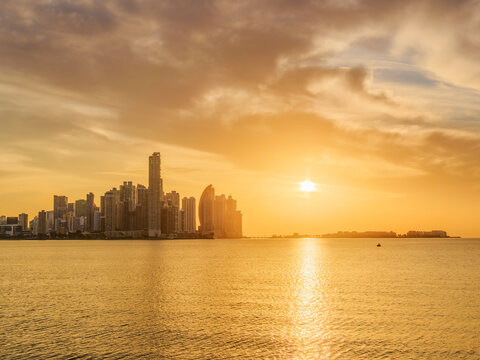Panama City skyline at sunrise, Panama Province, Panama