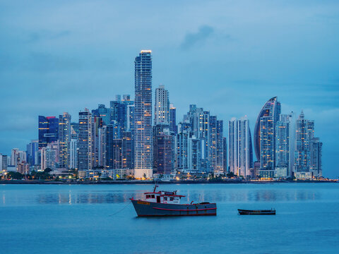 Skyline of Panama City at dusk, Panama Province, Panama