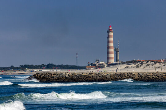 Lighthouse at Costa Nova near Aveiro, Portugal,