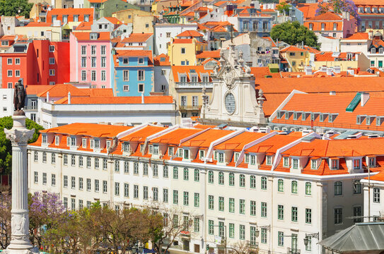 Pra&ccedil;a Dom Pedro IV (Rossio Square), elevated view, Lisbon, Portugal