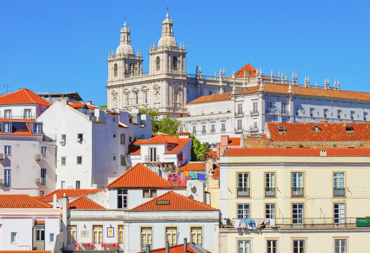 View over Alfama district including Sao Vicente de Fora monastery, Lisbon, Portugal
