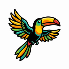 Fototapeta premium Colorful flying toucan bird sticker icon.