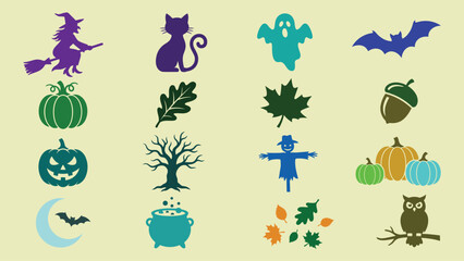 Fototapeta premium Halloween & Autumn Mixed Icons