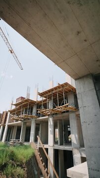 Concrete formwork and structural walls under construction