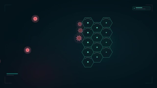 Immune System Defense Animation, Pathogen Attack Hexagonal Barrier, Cellular Immunity UI
