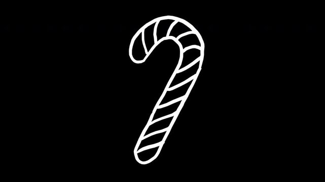 Hand Drawn candy cane winter holiday peppermint stick sketch 4K Animation with alpha transparent background