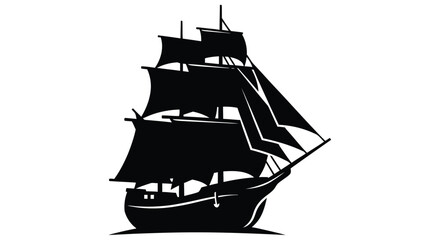 Black silhouette of a sailing ship with masts and sails against a white background © Ziaul_Studio