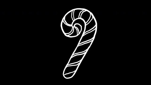 Hand Drawn striped candy cane winter holiday peppermint stick 4K Animation with alpha transparent background