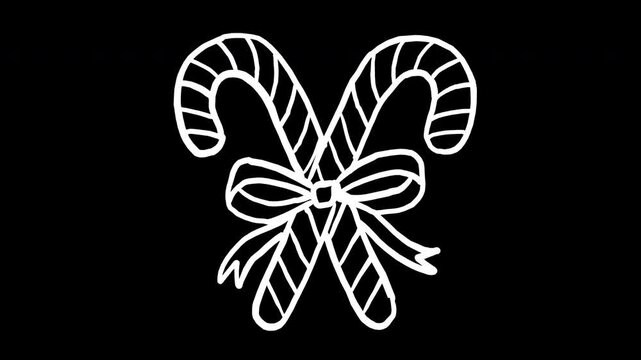 Hand Drawn candy canes ribbon bow winter holiday 4K Animation with alpha transparent background