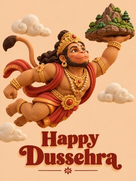 Hanuman flying with Sanjeevani Booti for Happy Dussehra