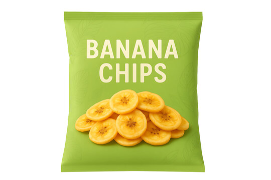 Green banana chips package isolated on transparent background