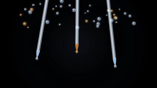 Abstract digital background, with floating glowing, particles and stylized, needles or probes