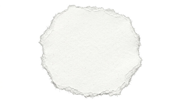 White torn paper circle with rough textured edges isolated on a pure clean background