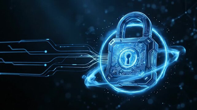 digital security and data protection concepts represented by animated glowing lock icons in cyber environment