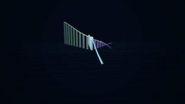 Bar chart trend line splitting into forked cyan and purple forecast branches showing scenario projections