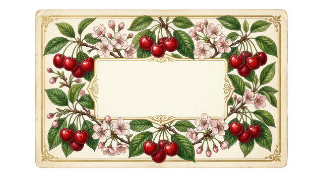 Vintage cherry blossom frame illustration isolated on transparent background