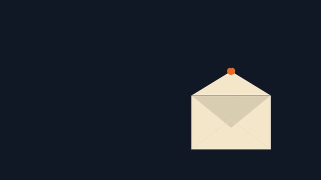 Minimalist flat illustration of an open paper envelope representing email notification and business communication on dark background