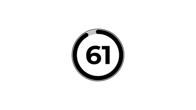 Circle countdown timer from 67 to 0 seconds. countdown timer 67 second animation.