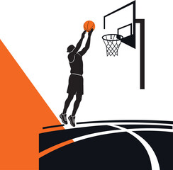 Basketball Player Jump Shot Slam Dunk Vector Illustration © Roksana