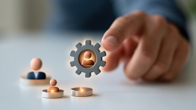 Human resource management with gear and employee icons