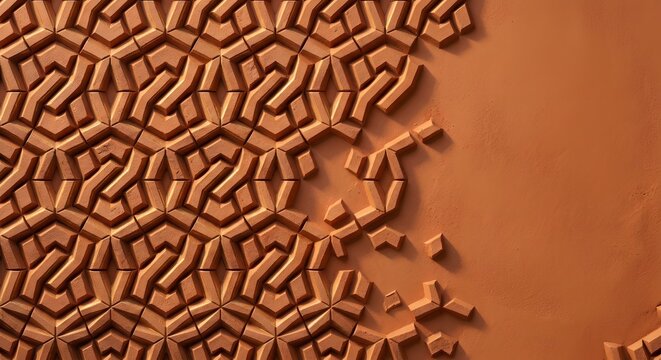 Modern Terracotta Clay Bishamon Kiko Geometric Pattern Relief Background with Copy Space