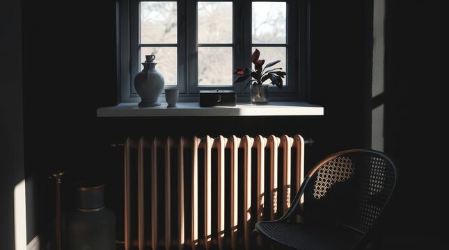 Dark Moody Interior with Vertical Column Radiator Under Window