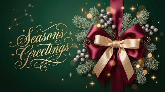 Seasonal greetings card with festive greenery