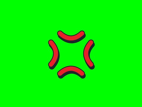 Red anime anger vein symbol on green screen background, frustration and stress expression icon