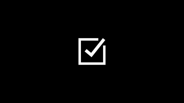 4k ultra hd 3840x2160 white checkbox and checkmark symbol tick box icon animation success correct approval sign dark background motion