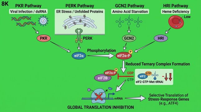 Scientific diagram illustrating the eIF2alpha phosphorylation pathway mechanism