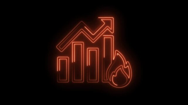 Burning hot market growth chart neon illustration with rising arrow for stock market