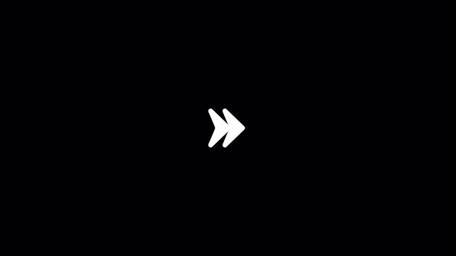 Double chevron arrows separating while moving right over black. Great for fast forward icons, skip buttons, and media player controls.