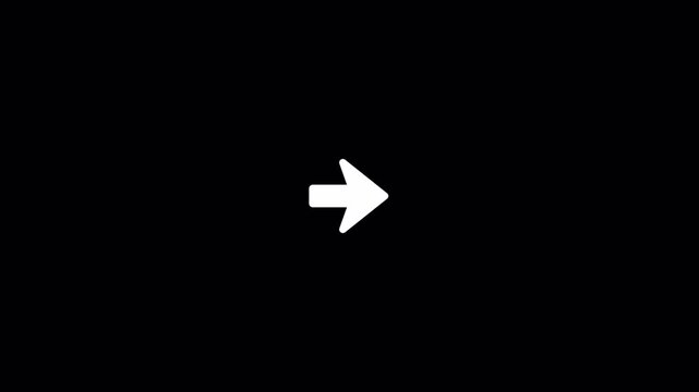 Short thick rounded arrow pointing right on black background with smooth reveal. Suitable for mobile interfaces, app navigation hints, and quick pointers.