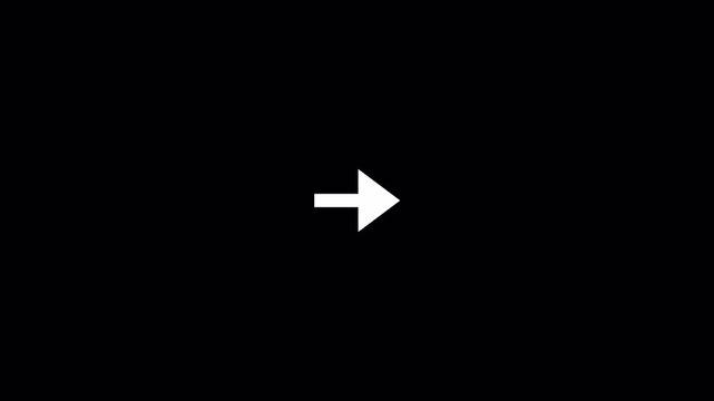 Thin white arrow pointing right revealing on black background. Ideal for direction indicators, presentation pointers, and minimal overlays.