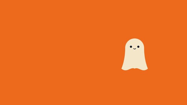 Cute little white ghost on bright orange background, minimalist Halloween vector illustration