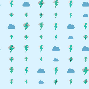Pattern of lightning bolts and clouds