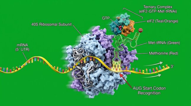 Molecular diagram of ternary complex binding to 40S ribosomal subunit