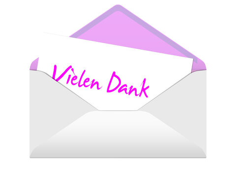 Envelope and card with the text "Vielen Dank", translation "Thank you", 3D illustration