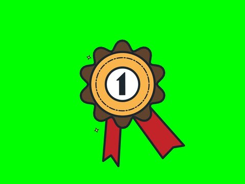 Animated First Place Medal Award Ribbon with Number 1 on Green Screen Background for Achievement and Success Recognition