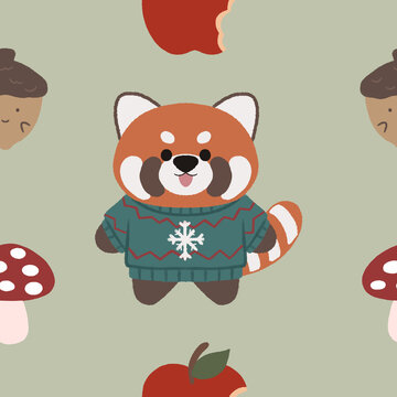 Red panda seamless pattern 07