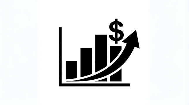 Growing bar chart with dollar sign and upward arrow