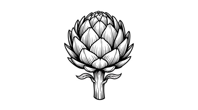 Black and white artichoke illustration vector