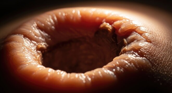 Close-up Macro View of Human Skin Texture with Wrinkles and Pores.