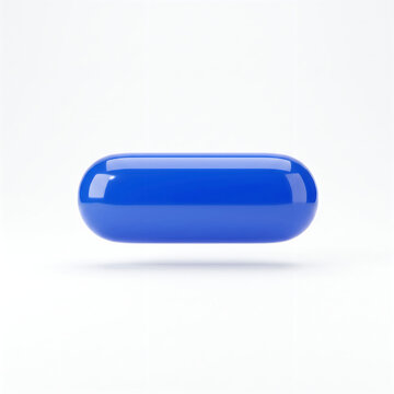 Glossy royal blue capsule shaped object with reflective surface on white background