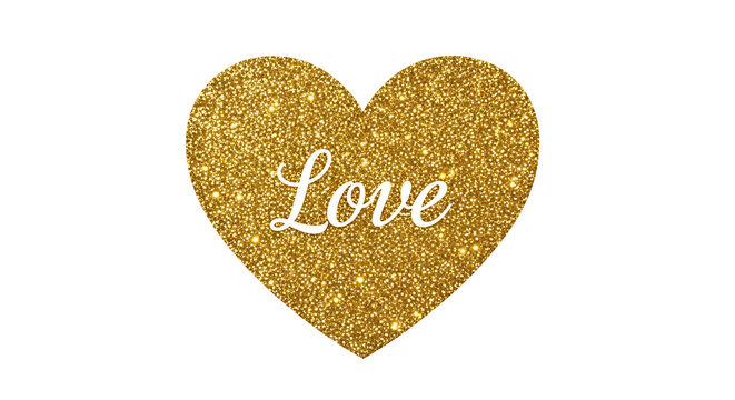 Golden glitter heart shape with love text