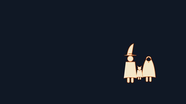 Minimalist Flat Vector Illustration of a Family Dressed as a Witch and Wizard for Halloween Celebration on Dark Background