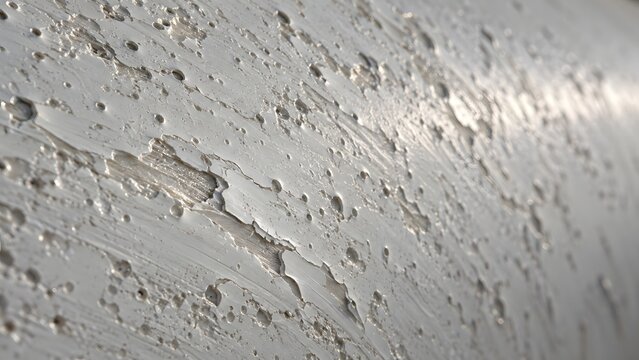 Extreme close-up shows rain erosion and coating wear along the leading edge of a wind turbine blade.