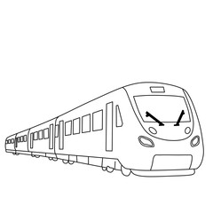 Modern Commuter Train Perspective Line Art Vector © Seza