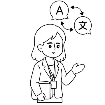 Female Translator with Language Icon Line Art Vector